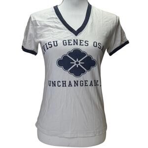 Evisu Women's White and Blue Blous